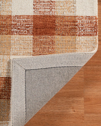 Orange Wool Plaid Pattern Hand-Tufted Rug Carpet