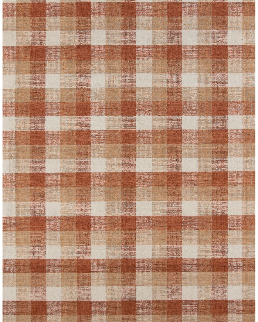 Orange Wool Plaid Pattern Hand-Tufted Rug Carpet