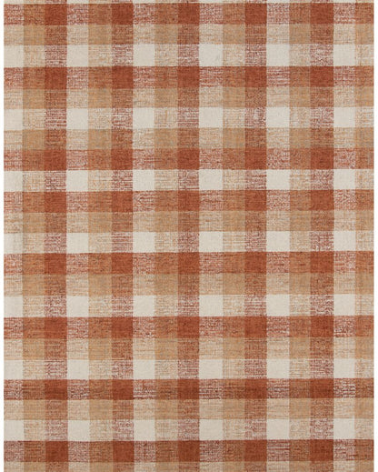 Orange Wool Plaid Pattern Hand-Tufted Rug Carpet