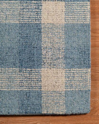 Blue Wool Plaid Pattern Hand-Tufted Rug Carpet