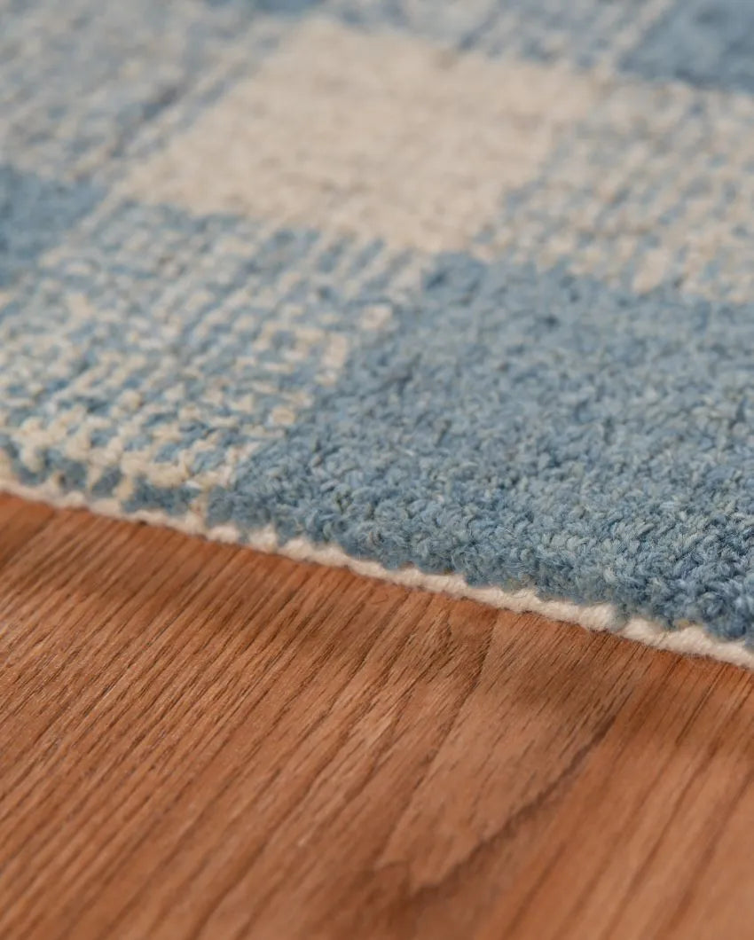 Blue Wool Plaid Pattern Hand-Tufted Rug Carpet