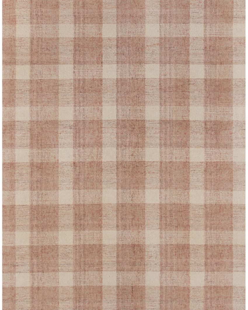 Rose Gold Wool Plaid Pattern Hand-Tufted Rug Carpet