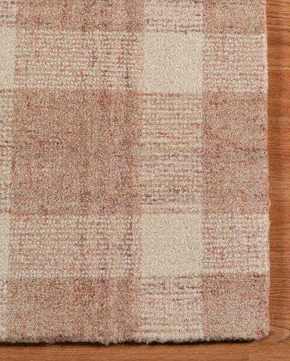 Rose Gold Wool Plaid Pattern Hand-Tufted Rug Carpet