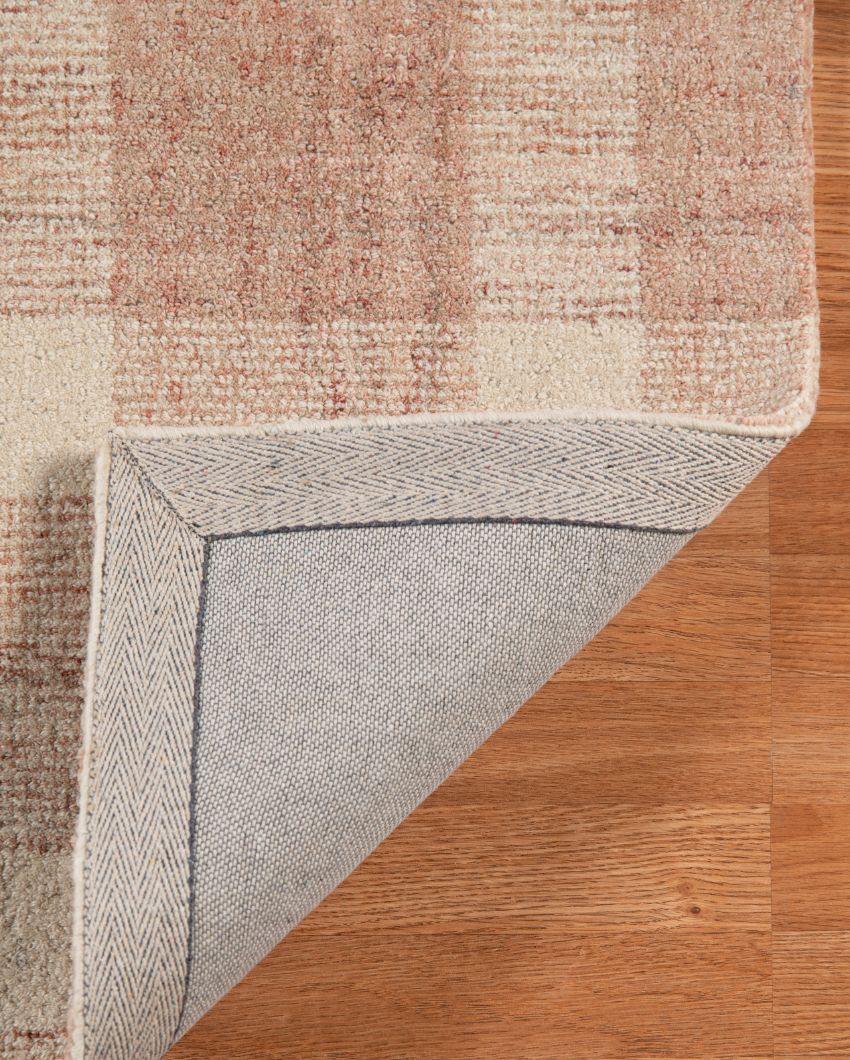 Rose Gold Wool Plaid Pattern Hand-Tufted Rug Carpet