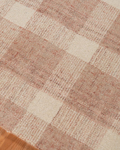 Rose Gold Wool Plaid Pattern Hand-Tufted Rug Carpet