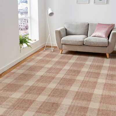 Rose Gold Wool Plaid Pattern Hand-Tufted Rug Carpet