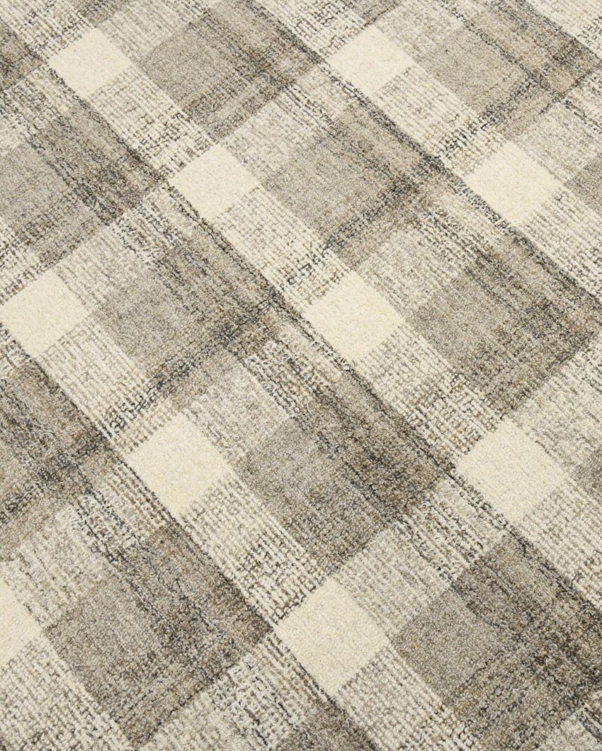 Sand Wool Plaid Pattern Hand-Tufted Rug Carpet