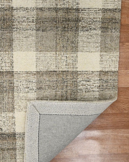 Sand Wool Plaid Pattern Hand-Tufted Rug Carpet