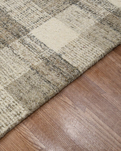 Sand Wool Plaid Pattern Hand-Tufted Rug Carpet