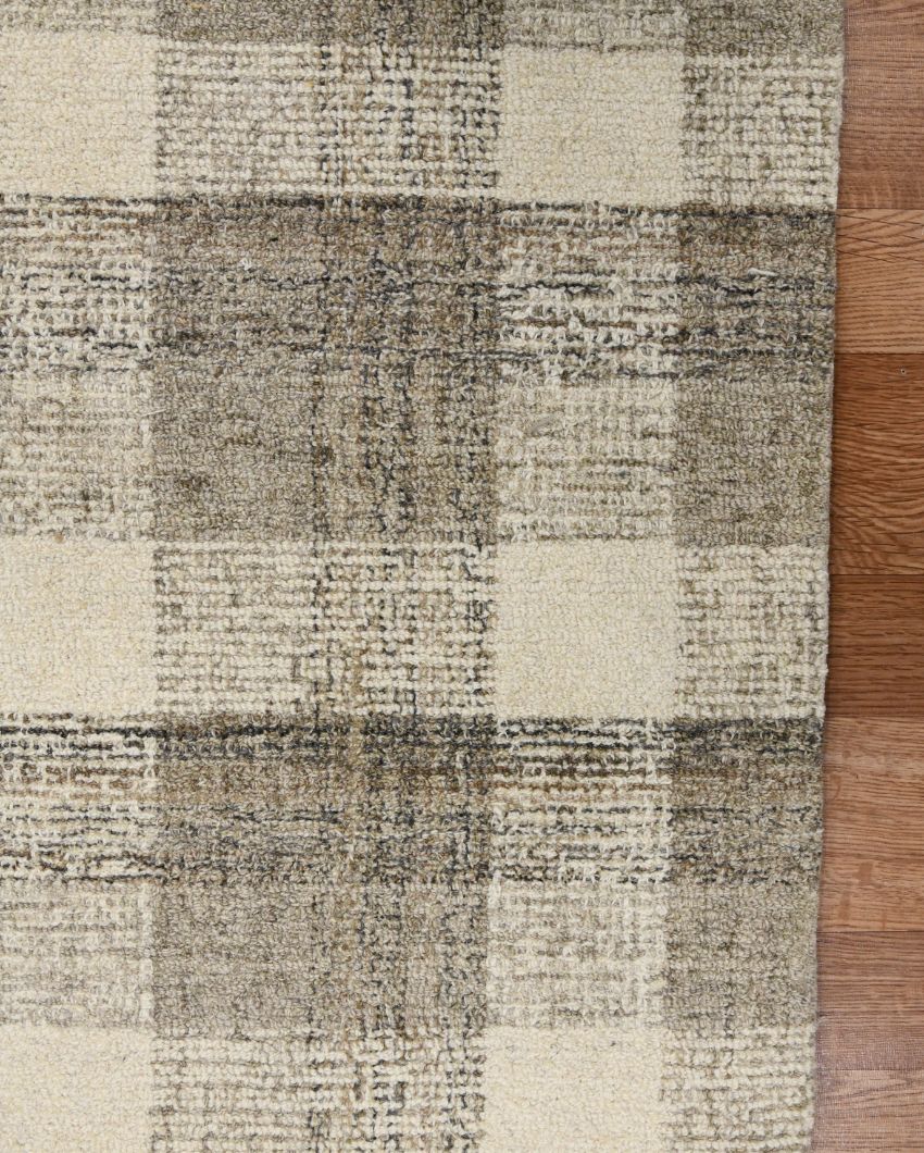 Sand Wool Plaid Pattern Hand-Tufted Rug Carpet