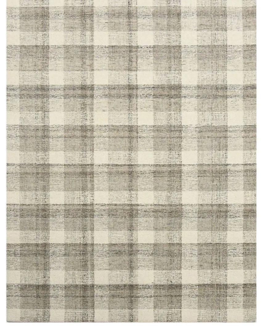 Sand Wool Plaid Pattern Hand-Tufted Rug Carpet