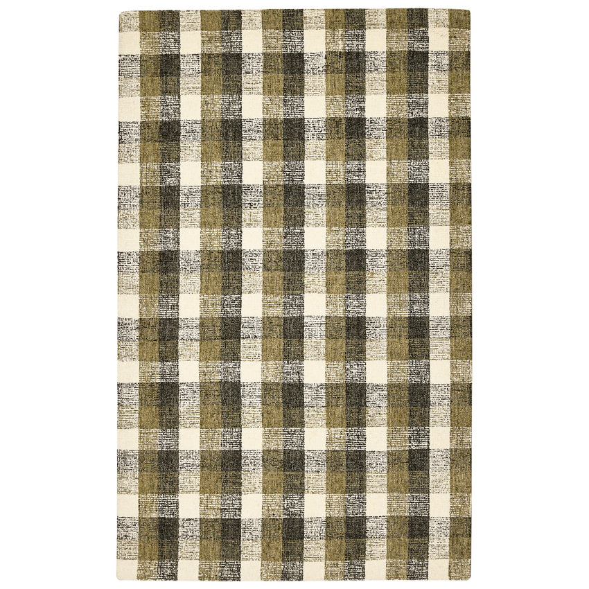 Beautiful Green Shade Hand-Crafted Plaid Wool Area Rug | 7.6 x 5 Feet