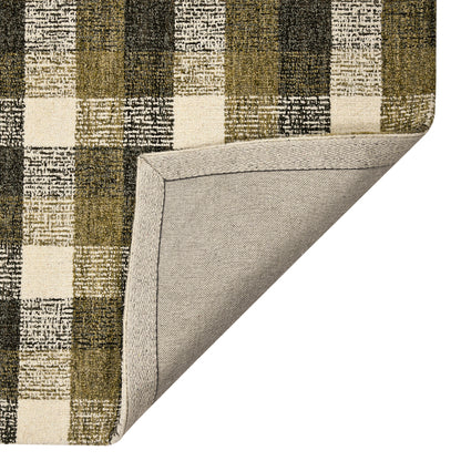 Beautiful Green Shade Hand-Crafted Plaid Wool Area Rug | 7.6 x 5 Feet