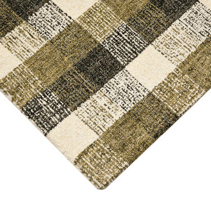 Beautiful Green Shade Hand-Crafted Plaid Wool Area Rug | 7.6 x 5 Feet