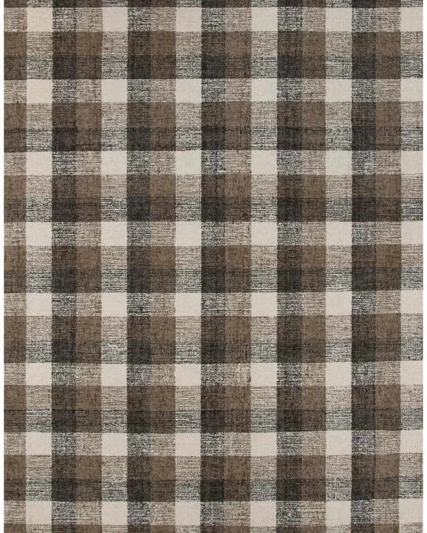 Khaki Wool Plaid Pattern Hand-Tufted Rug Carpet