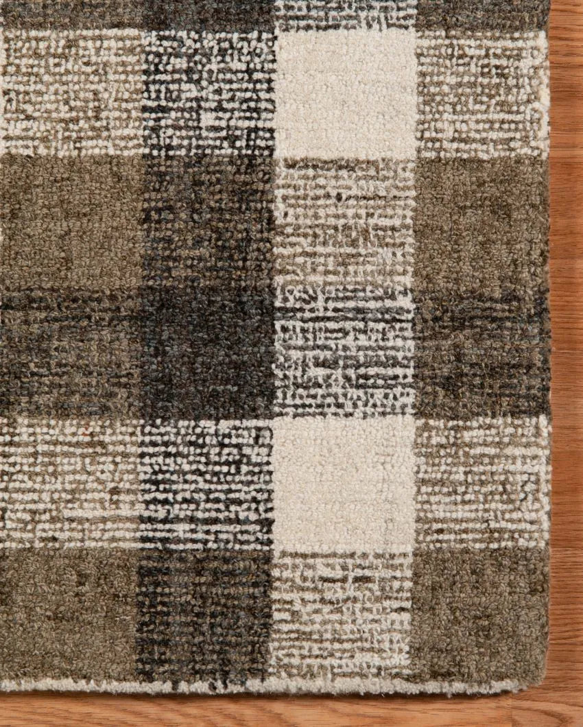 Khaki Wool Plaid Pattern Hand-Tufted Rug Carpet