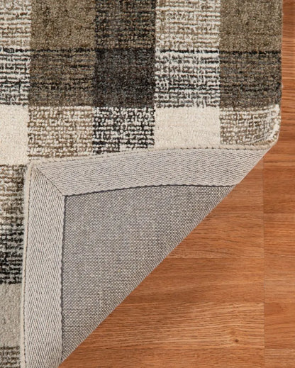 Khaki Wool Plaid Pattern Hand-Tufted Rug Carpet