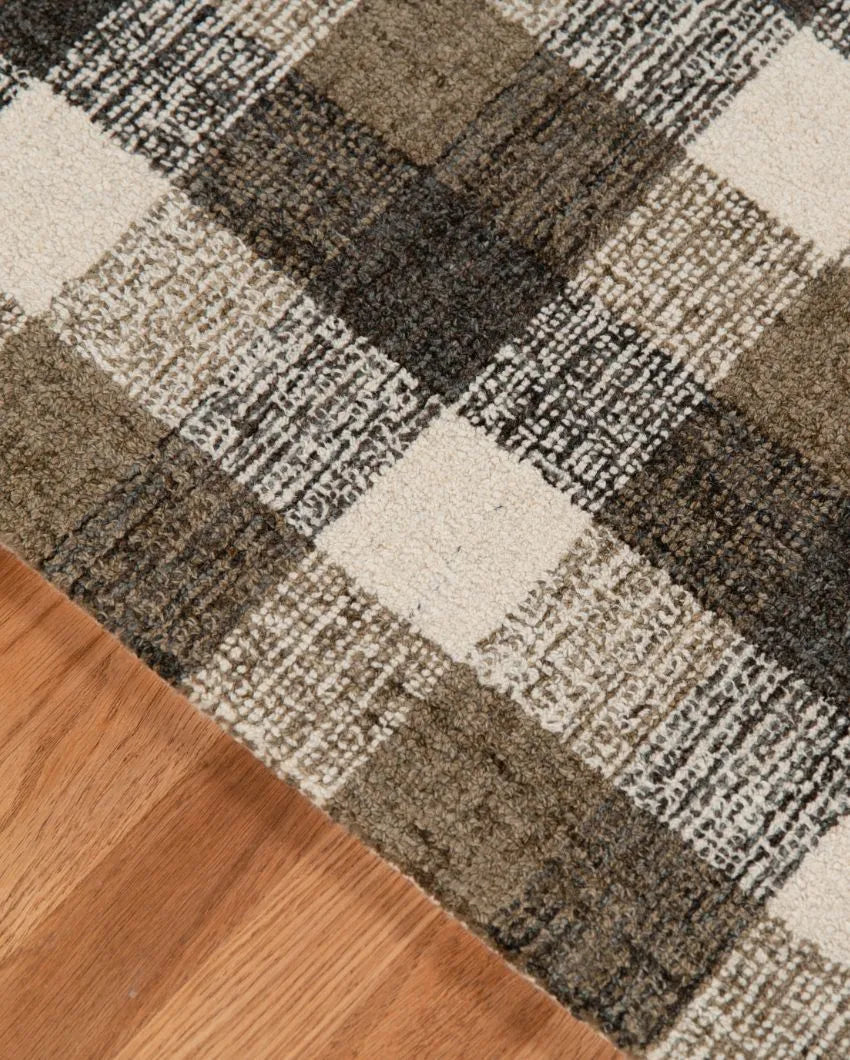 Khaki Wool Plaid Pattern Hand-Tufted Rug Carpet