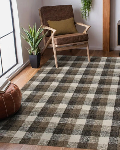 Khaki Wool Plaid Pattern Hand-Tufted Rug Carpet