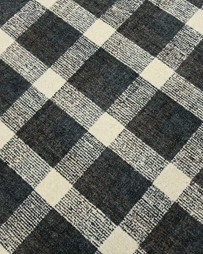 Charcoal Wool Plaid Pattern Hand-Tufted Rug Carpet