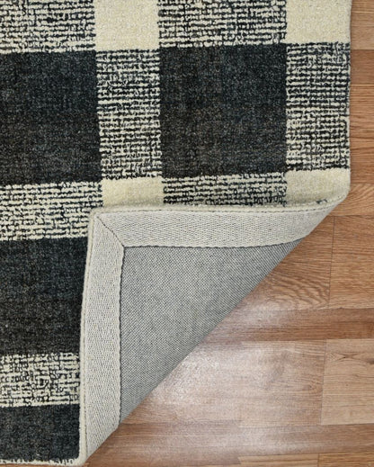 Charcoal Wool Plaid Pattern Hand-Tufted Rug Carpet