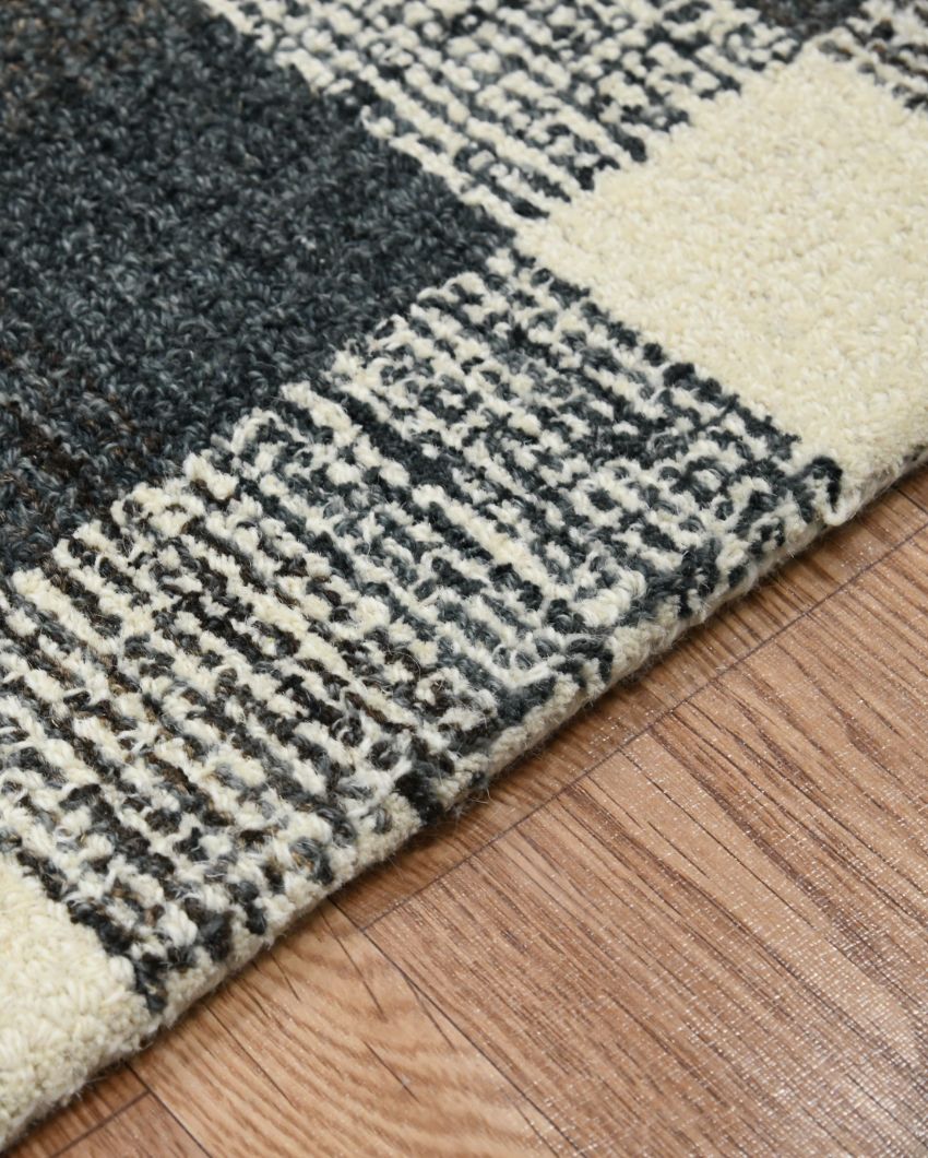 Charcoal Wool Plaid Pattern Hand-Tufted Rug Carpet