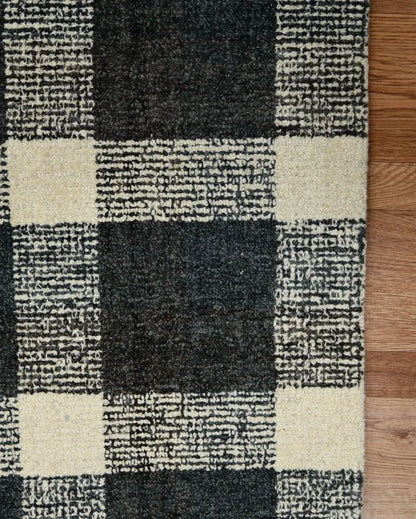 Charcoal Wool Plaid Pattern Hand-Tufted Rug Carpet