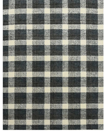 Charcoal Wool Plaid Pattern Hand-Tufted Rug Carpet