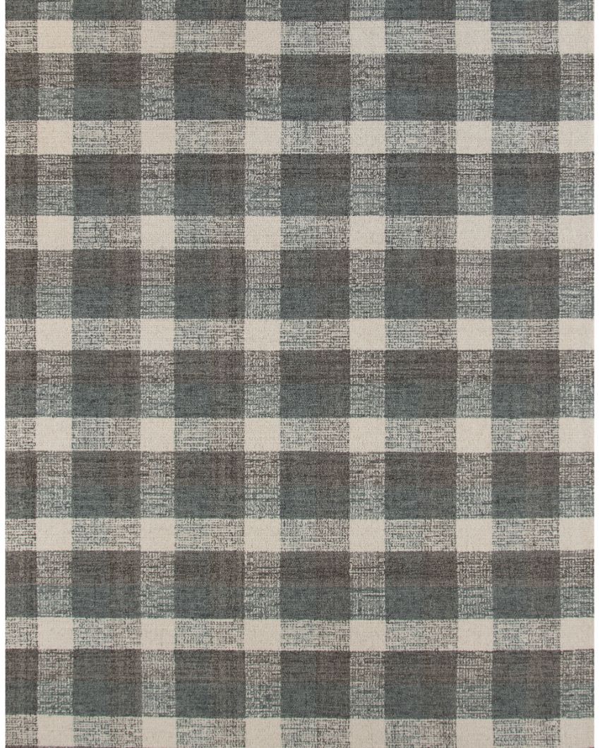 Dark Grey Wool Plaid Pattern Hand-Tufted Rug Carpet