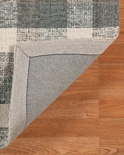 Dark Grey Wool Plaid Pattern Hand-Tufted Rug Carpet