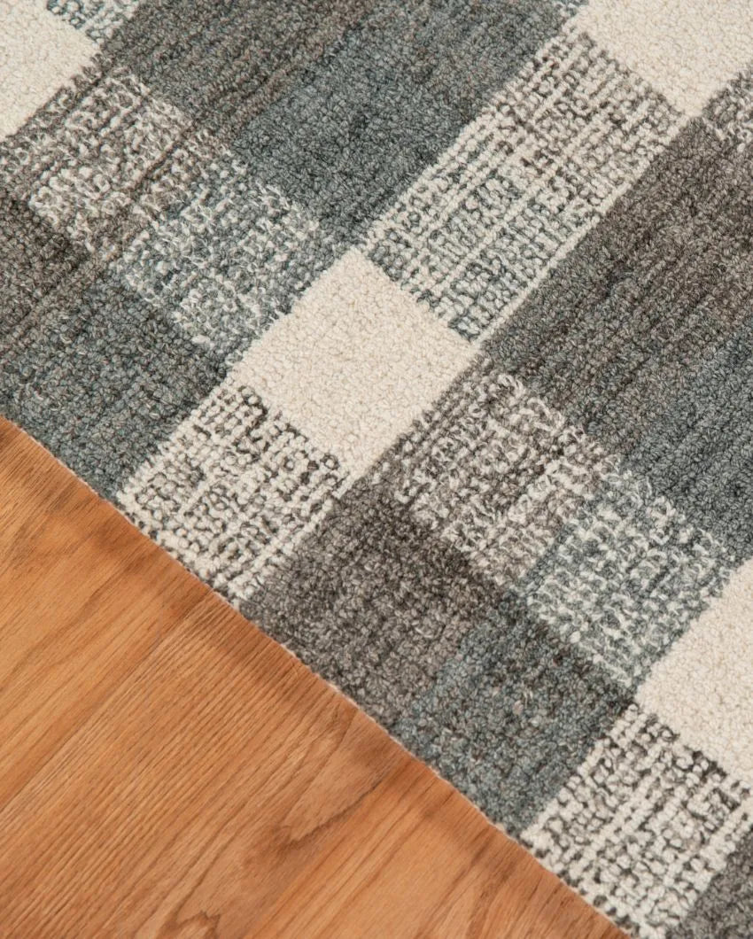 Dark Grey Wool Plaid Pattern Hand-Tufted Rug Carpet