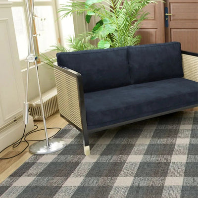 Dark Grey Wool Plaid Pattern Hand-Tufted Rug Carpet