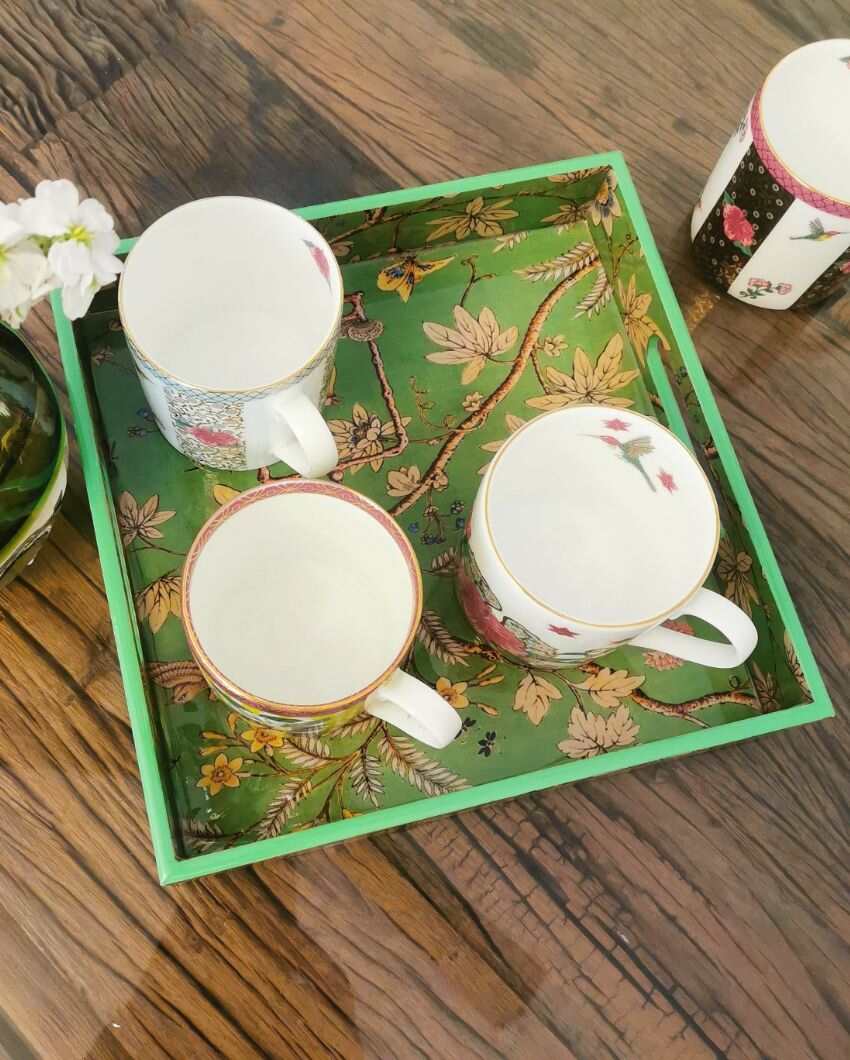 New Bird Green Glass Serving Tray | 10 x 10 x 2 inches