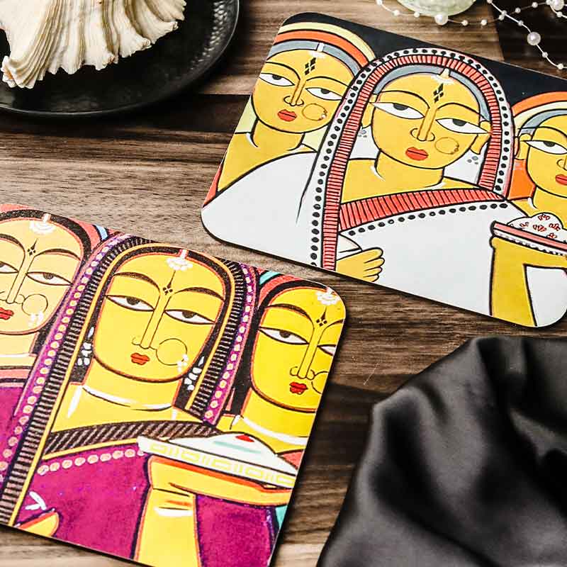 Jamini Roy Faces MDF Board Digitally Printed Trivets 7.5 Inches | Set of 2 Default Title