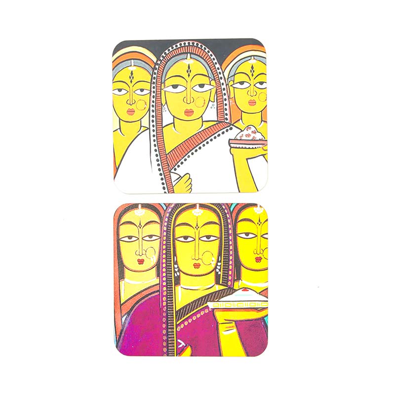 Jamini Roy Faces MDF Board Digitally Printed Trivets 7.5 Inches | Set of 2 Default Title