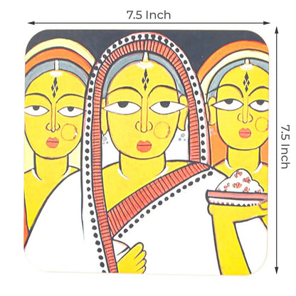 Jamini Roy Faces MDF Board Digitally Printed Trivets 7.5 Inches | Set of 2 Default Title