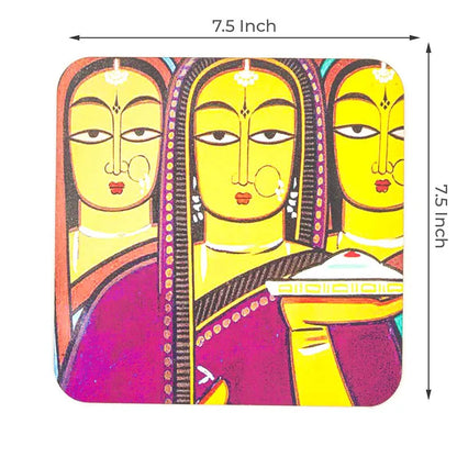 Jamini Roy Faces MDF Board Digitally Printed Trivets 7.5 Inches | Set of 2 Default Title