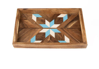 Blue & White Patterned Resin Tray | 14 x 9 x 1.5 inches