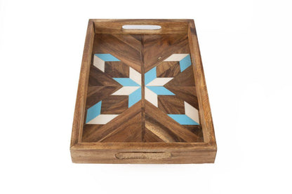 Blue & White Patterned Resin Tray | 14 x 9 x 1.5 inches