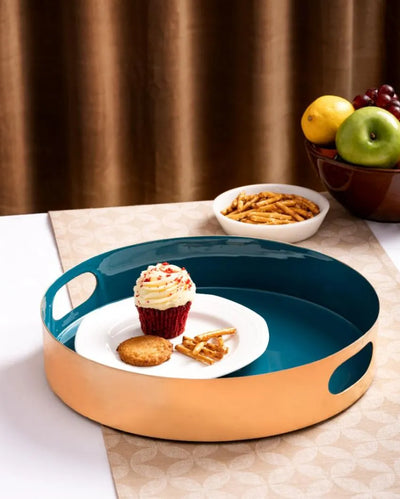 Round Solid Blue Round Metal Tray