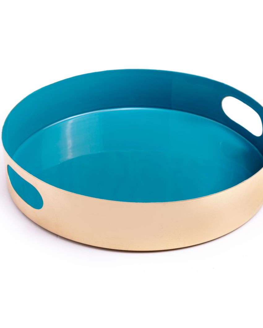 Round Solid Blue Round Metal Tray