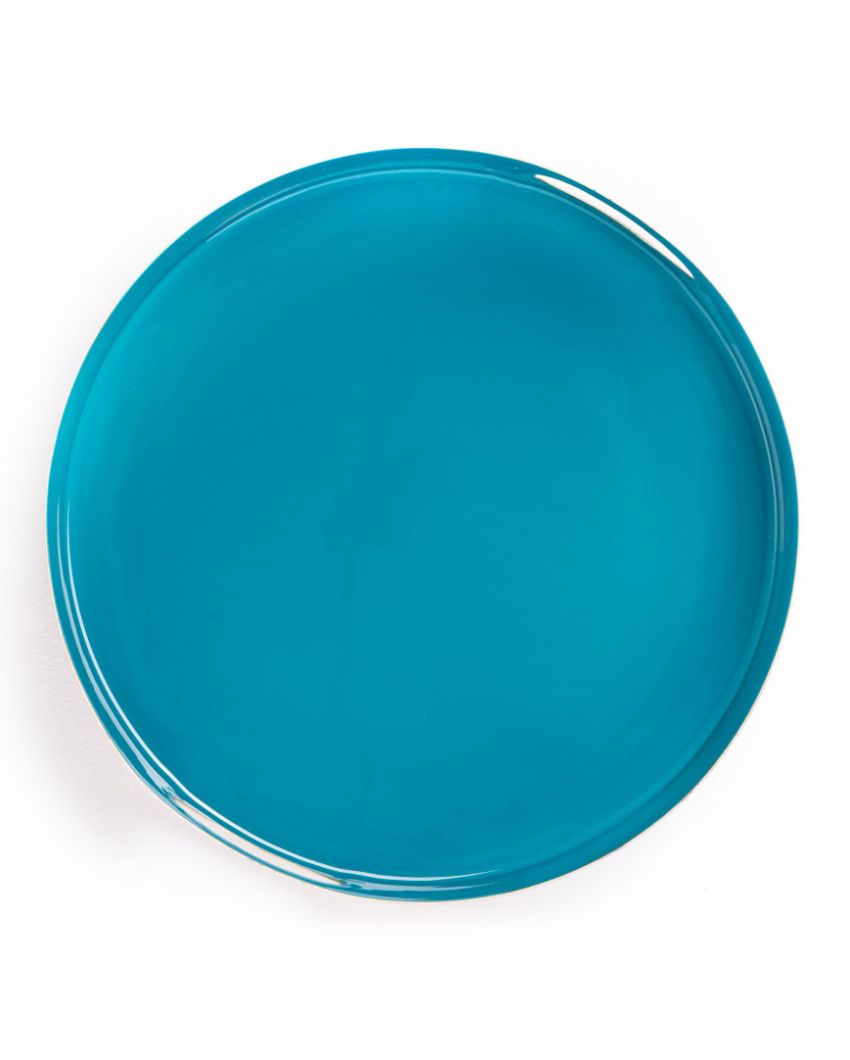 Round Solid Blue Round Metal Tray