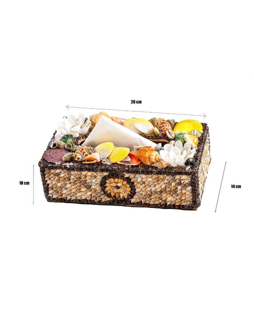 Premium Multicolor Sea Shell Covered Tissue Holder | 6 x 10 x 4 inches