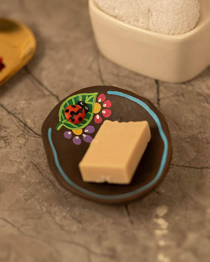 Beautiful Design Terracotta Multicolor Lady Bug Soap Dish | Set of 2 | 3 x 4 x 5 inches