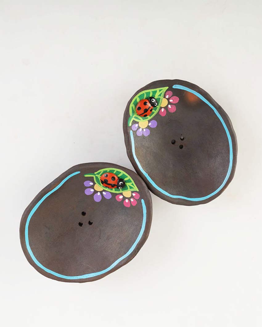 Beautiful Design Terracotta Multicolor Lady Bug Soap Dish | Set of 2 | 3 x 4 x 5 inches