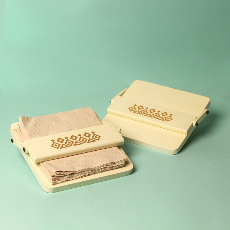 Off White Tissue Tray | Wooden | Single | 7 x 7 x 1 inches