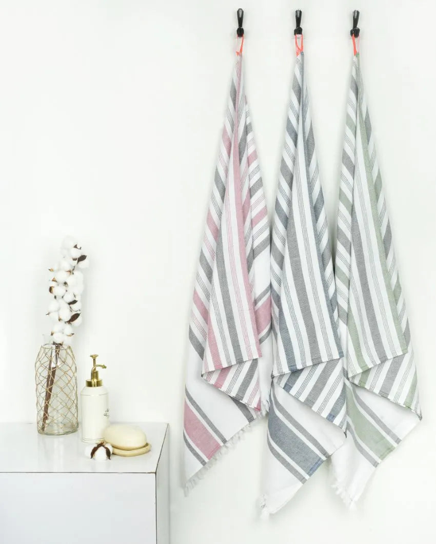 Cambric Multi-Stripe Bath Towels | Set of 3 | 59 x 30 inches | Get a Freebie