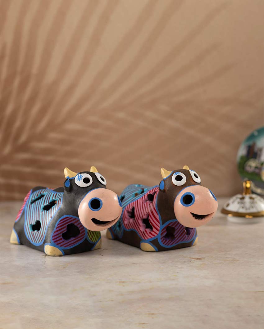 Elegant Design Terracotta Cow Tealight Cover | 8 x 4 x 5 inches