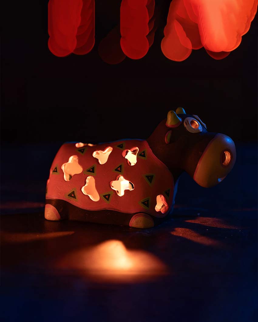 Elegant Design Terracotta Cow Tealight Cover | 8 x 4 x 5 inches