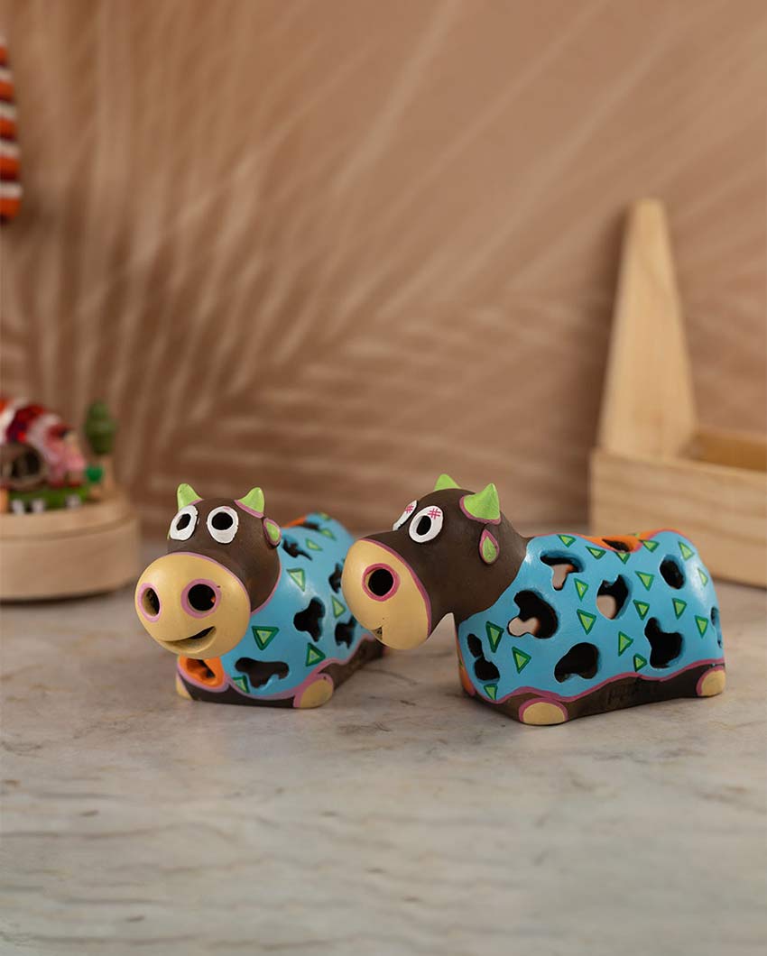 Elegant Design Terracotta Cow Tealight Cover | 8 x 4 x 5 inches